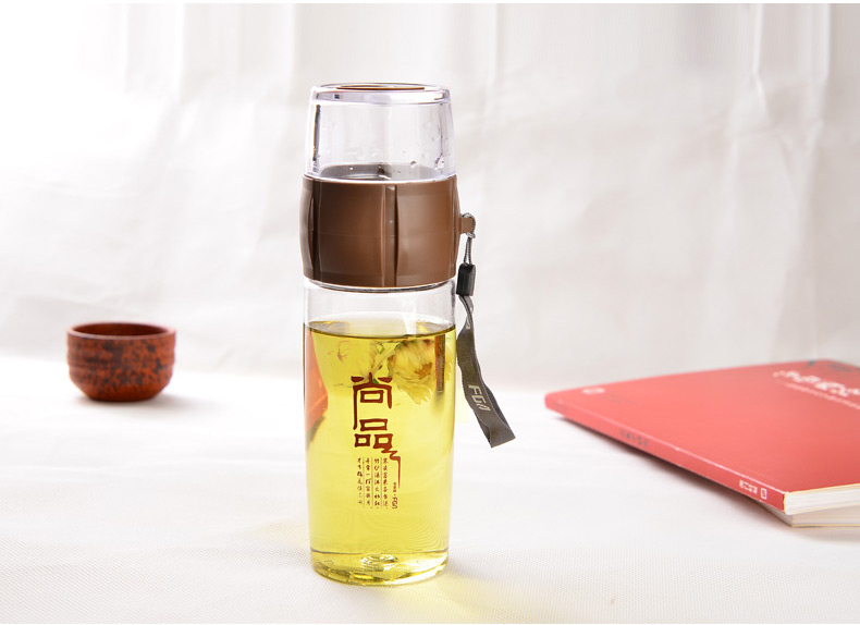 富光正品PC尚品泡茶师 防漏带提手男女士泡茶杯 创意便携透明水杯400ML 灰色 400ML