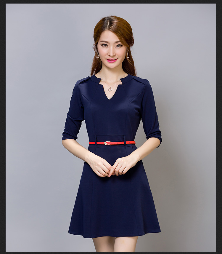 美丽帮派2015秋装新款时尚修身ol气质职业连衣裙1040 藏青色 S