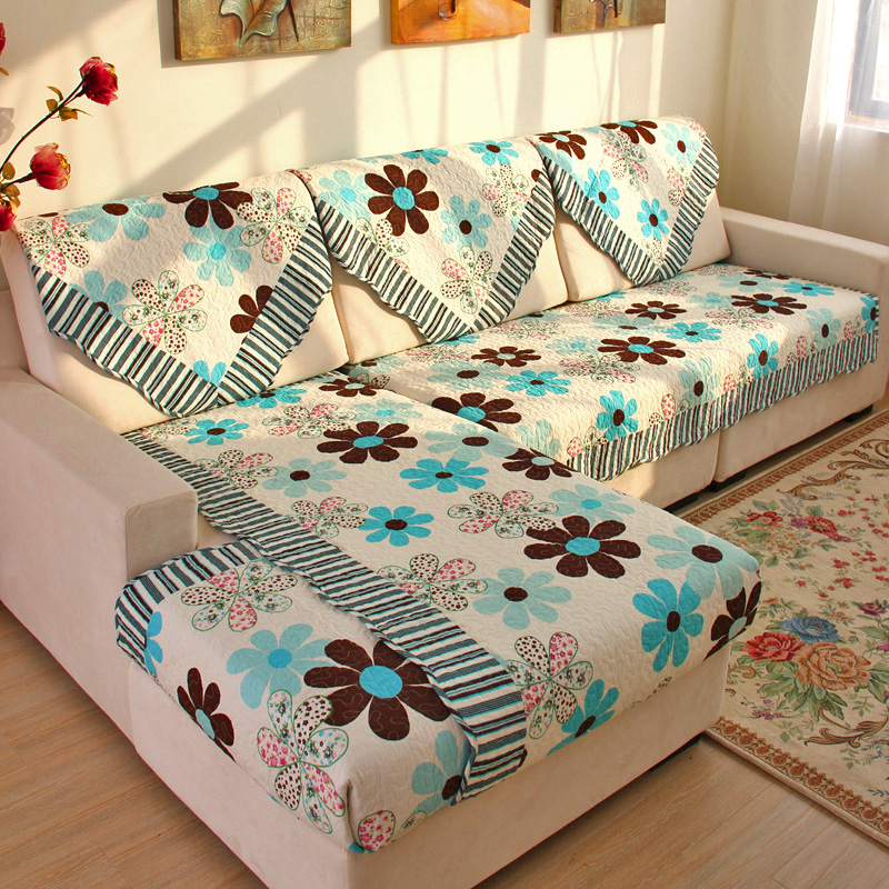莱芙棉 布艺绗缝防滑沙发垫 夏用田园座垫桌椅垫坐垫 蓝LV 90cm*210cm单条