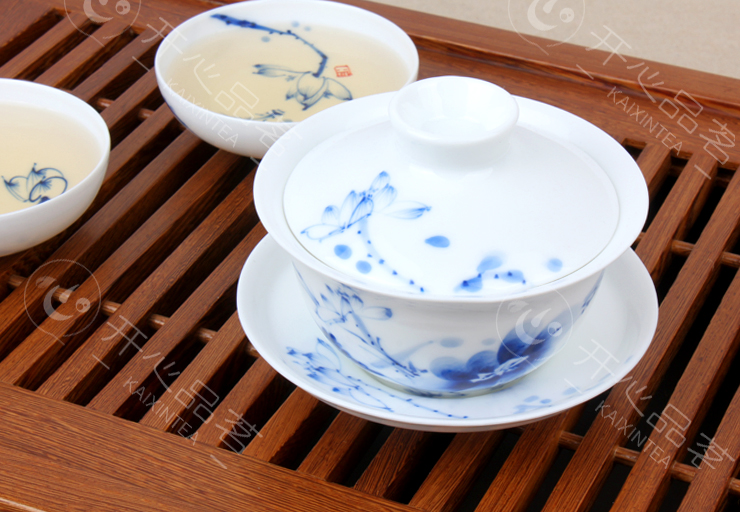 元水堂 茶具 和为贵盖碗 手绘 青花瓷茶碗 功夫 景德镇陶瓷 150ml