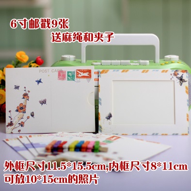 3 5 6 7寸悬挂纸相框 创意照片墙 牛皮纸相框墙 相册 带麻绳夹子 7寸7色7张