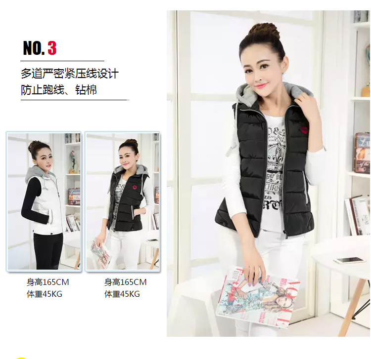 viewaken2015秋冬新款韩版修身棉服连帽马甲 中长款棉衣背心女 粉色 XXXL