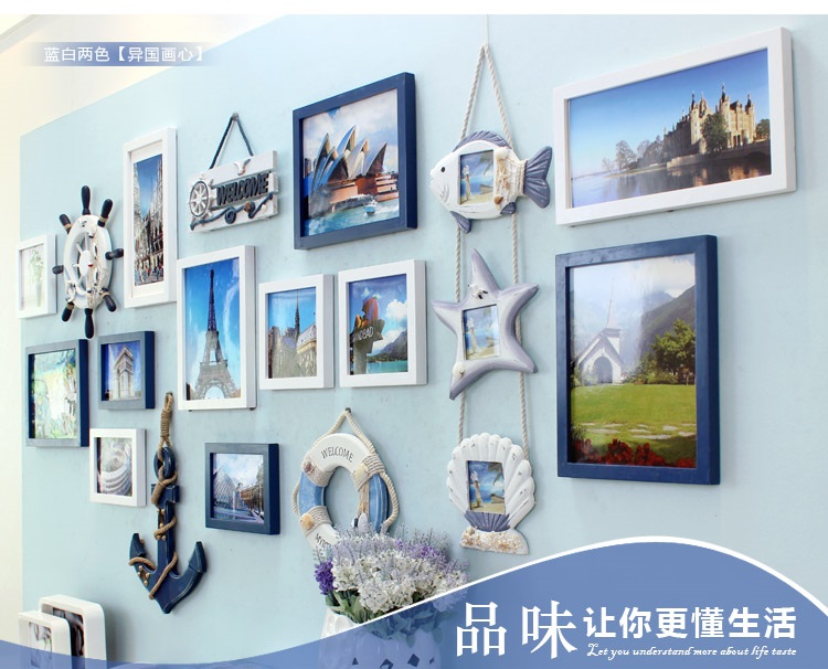 子轩立体墙饰IP542鱼骨牌创意超大照片墙/相框墙/相框组合 胡白两色+静沁画心