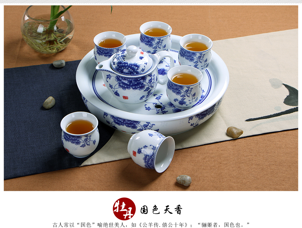 闽毓 茶具套装特价促销 双层陶瓷功夫茶具套装促销带茶盘隔热 水点桃花