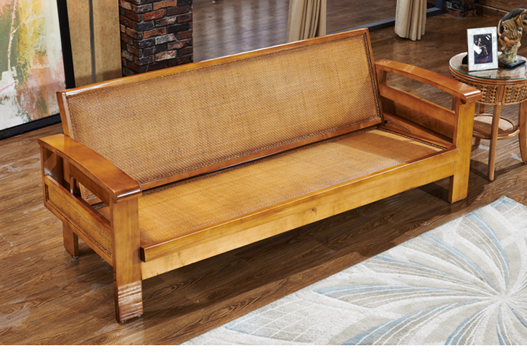 真藤多功能沙发床实木小户型双人两用可折叠藤条沙发床1.8 1.