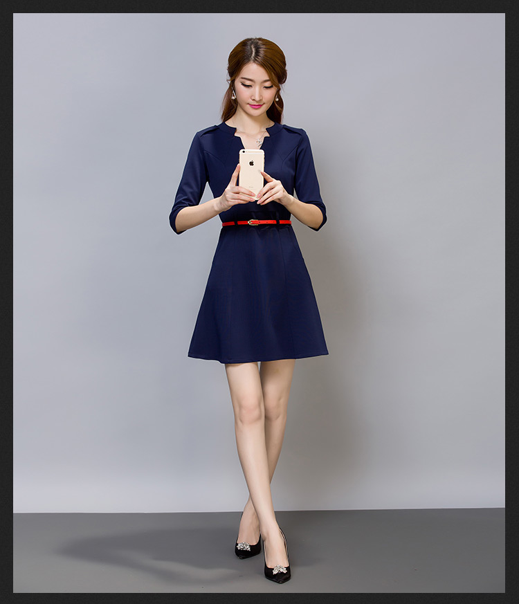 美丽帮派2015秋装新款时尚修身ol气质职业连衣裙1040 藏青色 S