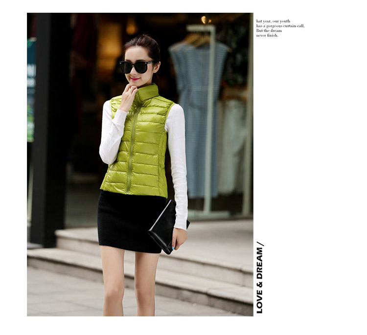 乔媞2015新款无袖羽绒服女轻薄马甲立领简约 修身显瘦背心时尚百搭加大码外套 酒红色 XL