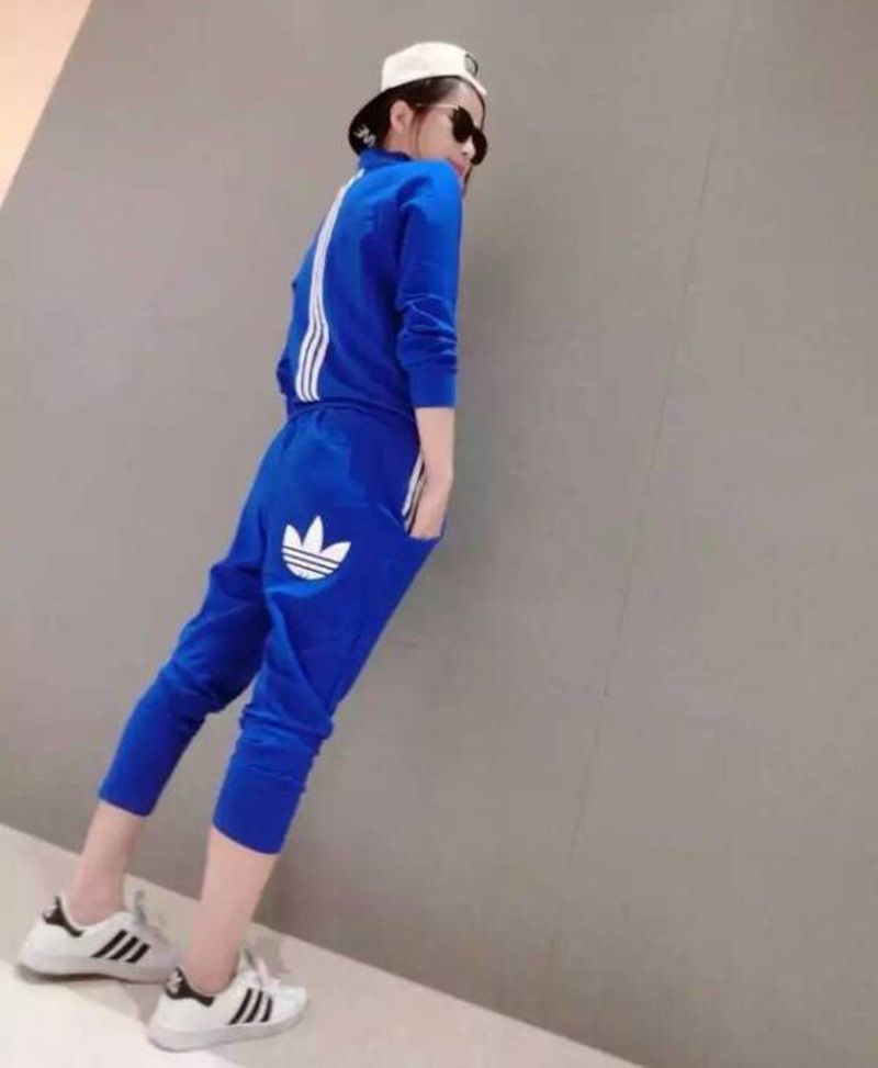 贝妮鹿2015秋装新款三叶草套装秋冬卫衣纯棉修身休闲运动服 蓝色 M