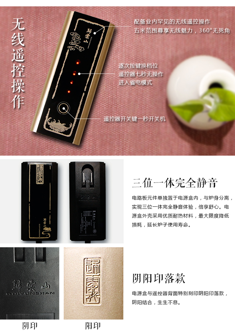 
                                        淳意 茶炉铁壶专用电陶炉 台湾老岩泥迷你静音煮茶烧水炉 无线遥控模式 功夫茶具配件 心路 静逸版                