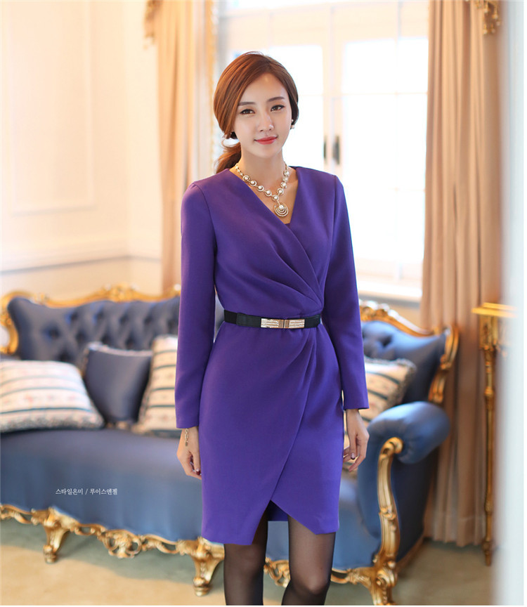 法玛莎女装韩版外贸原单长袖性感连衣裙 黑色 M
