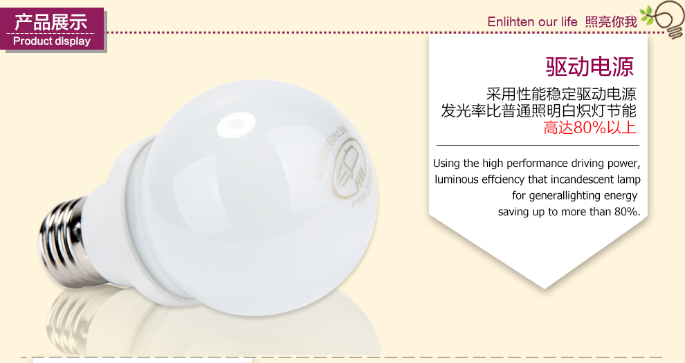 沪字牌led灯泡e27灯泡螺口节能灯灯具E27大口LED球泡 3W E27 白光