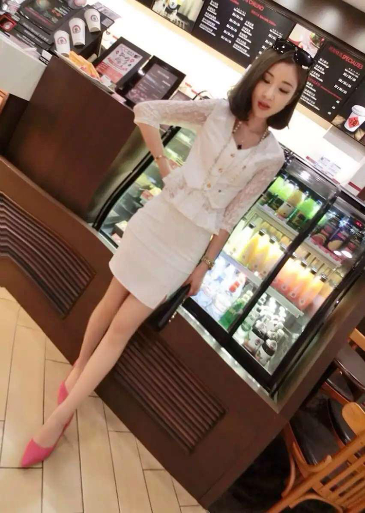 钰兮2015欧洲站新秋装新款名媛气质蕾丝拼接西服+包臀裙子8730# 黑色   S