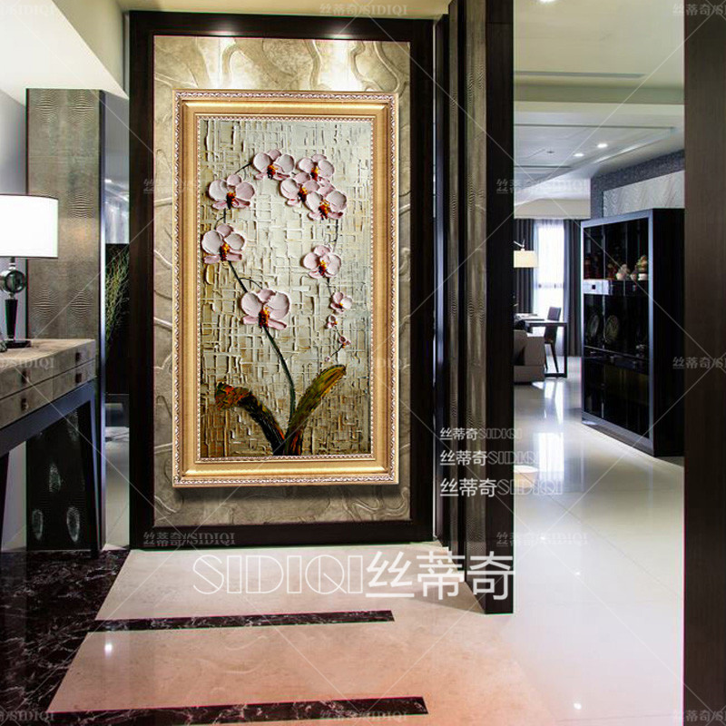 
                                        丝蒂奇SIDIQI欧式装饰画手绘油画玄关挂画抽象花卉壁画家居走廊有框画竖版画蝴蝶兰 欧式香槟外框 宽40*高80                