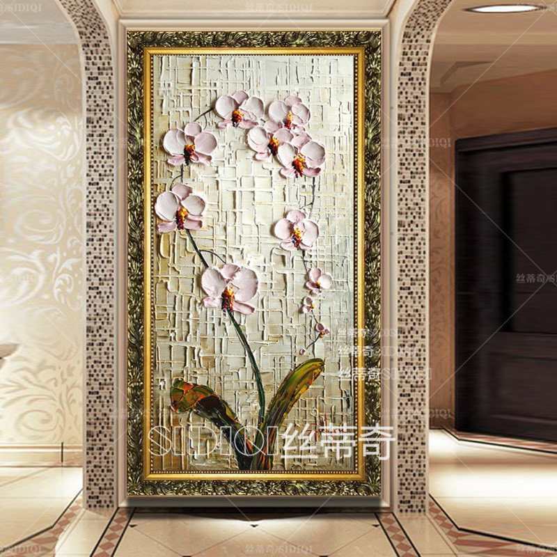 
                                        丝蒂奇SIDIQI欧式装饰画手绘油画玄关挂画抽象花卉壁画家居走廊有框画竖版画蝴蝶兰 欧式香槟外框 宽40*高80                
