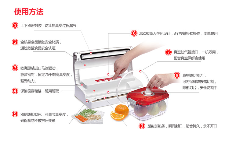 德国Stntus鲜途 进口自动食品真空包装机 家用抽真空自动封口机 小型商用保鲜机 SV1000旗舰款(有袋槽/滑动切割刀)