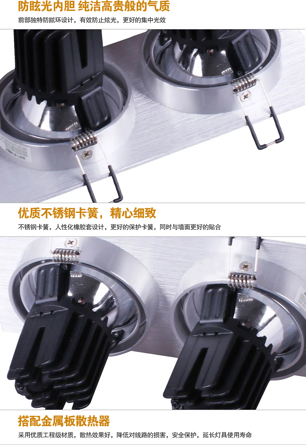 雷士照明 方形双头led格栅射灯 全套斗胆灯客厅过道天花射灯NLED502SA 501单头COB 3W 白光