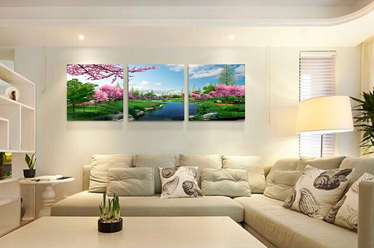 
                                                                                恋之屋   客厅现代简约装饰画风景画冰晶画 卧室壁画无框画三联挂画墙画 秋景 黄金大道 80*80 25MM冰晶玻璃面                
