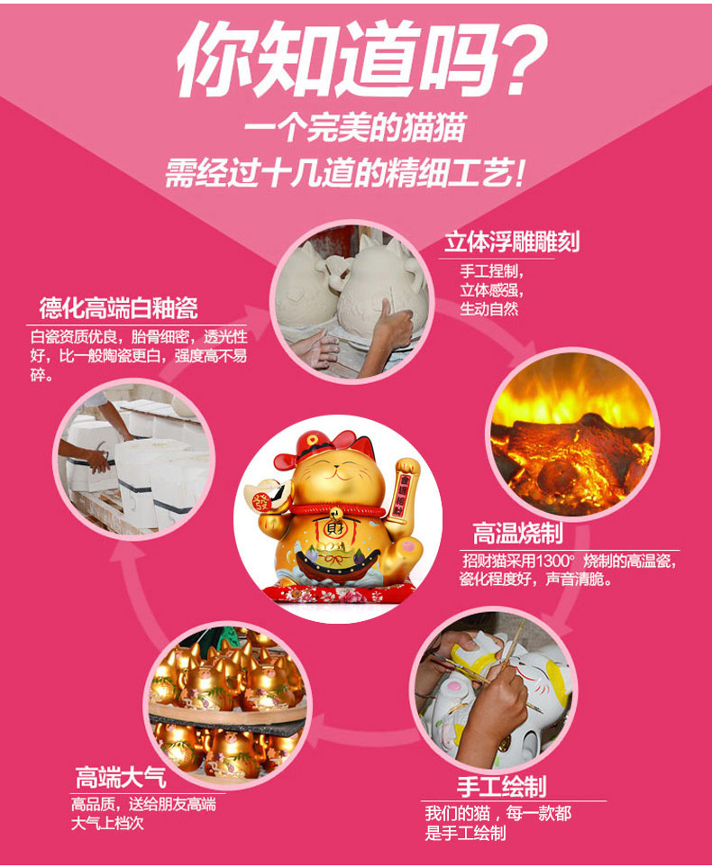 上善若水 摇手招财猫摆件开业礼品家居装饰品工艺品0487 金色财运亨通