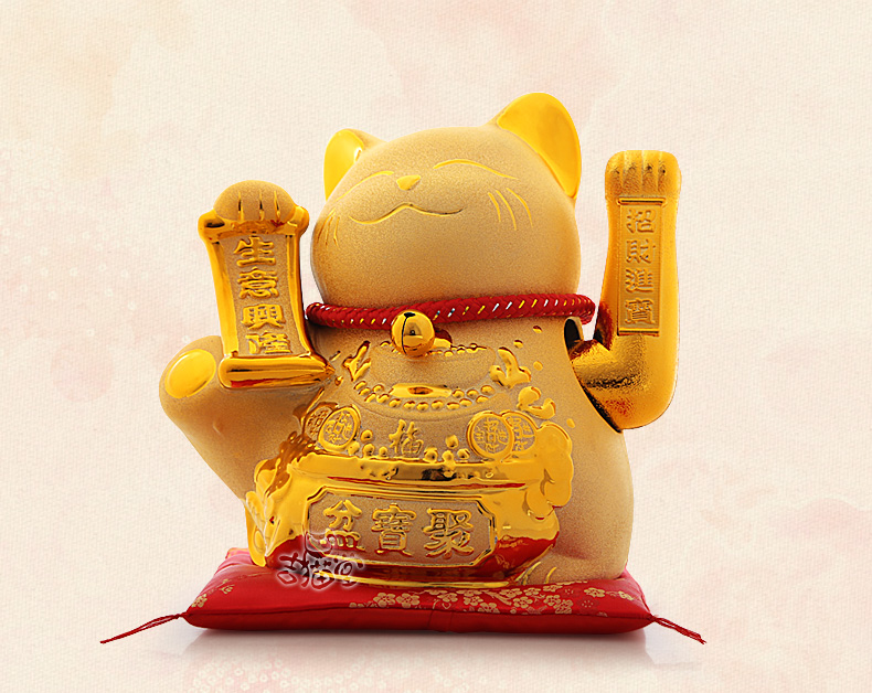 
                                        吉猫堂 金色摇手招财猫陶瓷开业礼品招财摆件大号存钱罐储蓄罐家居办公室工艺品装饰摆件 30厘米高大号彩金色生意兴隆 不存钱                
