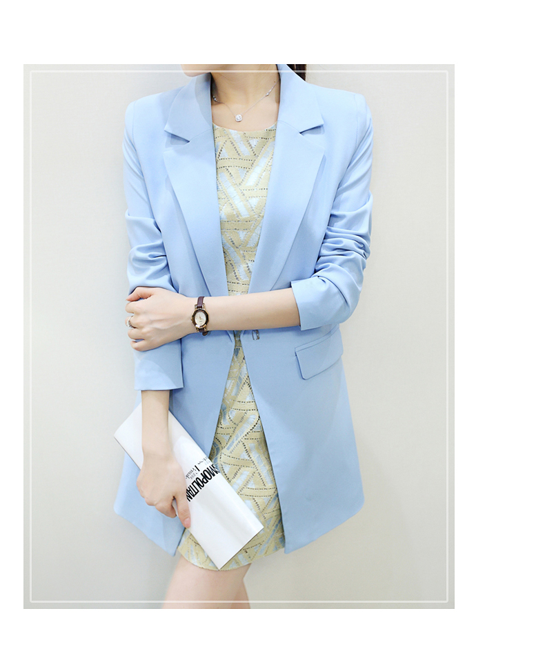皑·玫 2015秋装新款韩版大码女装外套气质修身西服中长款小西装E9321 白色 L