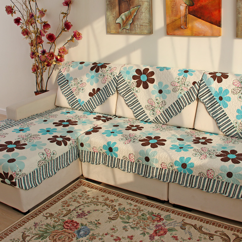 莱芙棉 布艺绗缝防滑沙发垫 夏用田园座垫桌椅垫坐垫 蓝LV 90cm*210cm单条