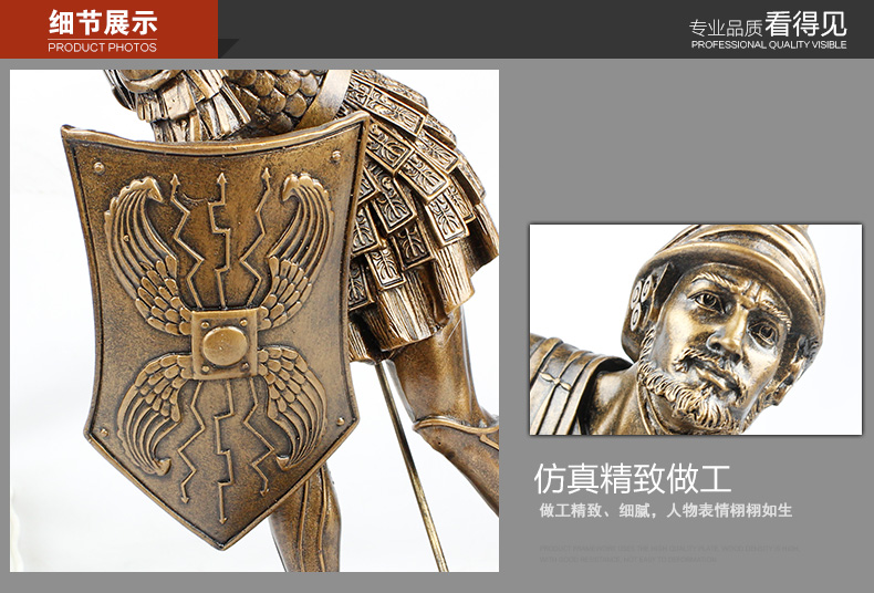 
                                        欣润玄关摆件客厅欧式人物雕塑装饰品小摆件艺术品摆设 迎击勇士 古铜 高 34CM 矛高 40CM                