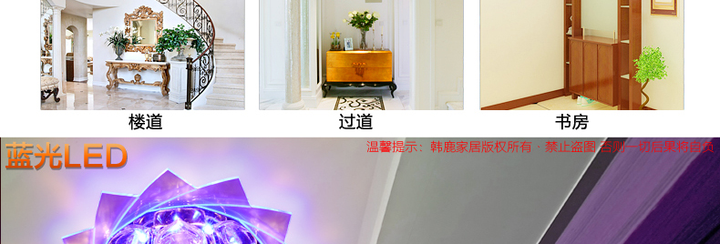 合丰 LED进口贴片过道灯玄关灯阳台灯走廊灯水晶灯吸顶灯门厅灯入户灯现代时尚梦幻花朵灯 LED3W+紫红辅光 暗装