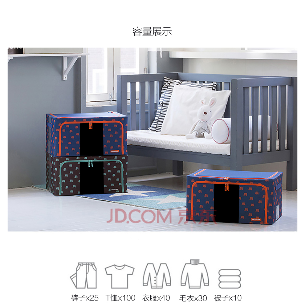 
                                        乐扣乐扣（LOCK&LOCK）收纳箱小象款牛津布储物箱4件套装大号整理箱 小象66Lx4                