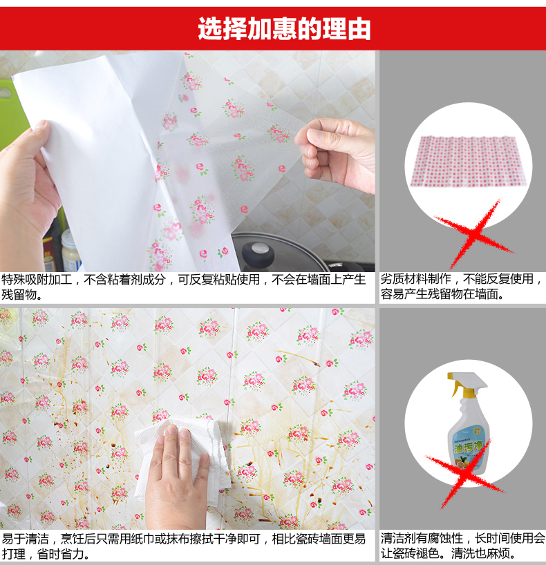 
                                        日本进口厨房防油贴纸 大号自粘透明瓷砖贴吸油烟机防油贴灶台贴 碎花45*90CM                