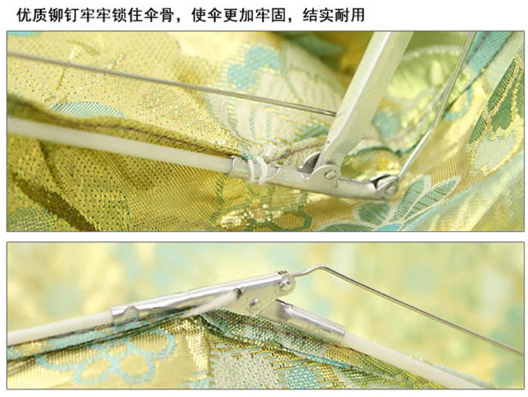 天堂伞 新品樱花若素丝印绣花三折叠女防风防晒绣花太阳伞淑女晴雨伞贴纱绣花遮阳伞df 冰心蓝