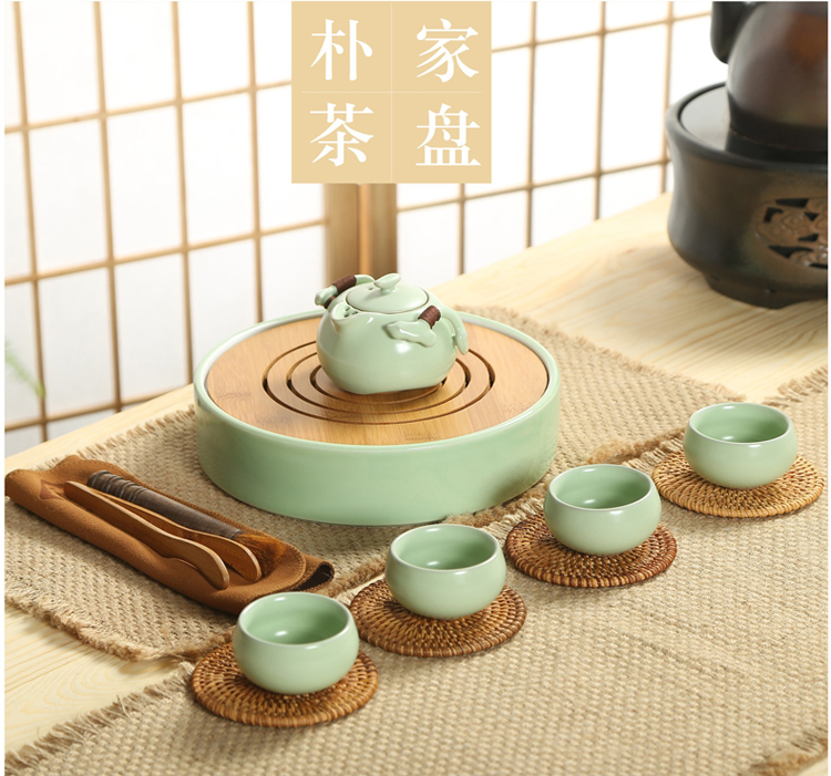 朴家日式茶盘 干泡台 陶瓷茶盘功夫茶具陶瓷茶海储水式重竹茶盘