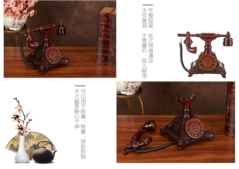 六贝 红酸枝红木民国雕花工艺仿古座机/复古电话机/固定电话机 实木雕刻 送礼佳品 装饰摆件 2台