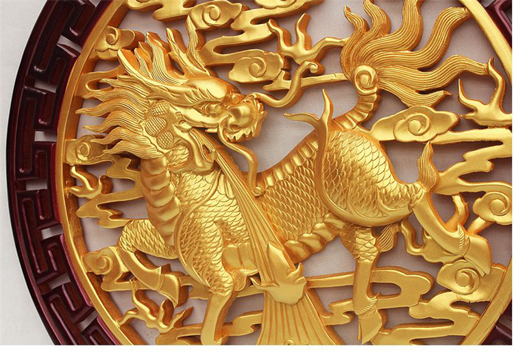
                                                                                罗诗玛诺 东阳木雕挂屏麒麟挂件工艺品 乔迁搬家礼品壁挂中式玄关家居装饰品 客厅茶室圆形木雕挂屏 麒麟祥瑞                