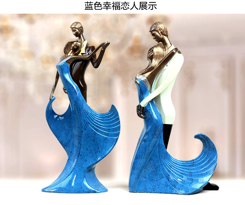 靓莎莎 欧式客厅电视柜酒柜装饰品摆件闺蜜创意实用结婚礼物卧室工艺礼品 蓝色A款 高 29CM