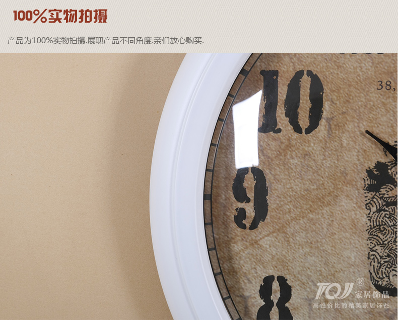 
                                        TQJ实木单面圆形壁挂钟客厅创意挂表卧室静音时尚石英时钟表100 白色                