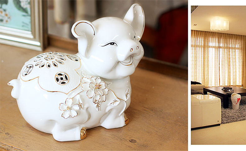 
                                        靓莎莎 现代简约家居创意陶瓷猪装饰摆件客厅玄关门小猪工艺艺术品 一对                