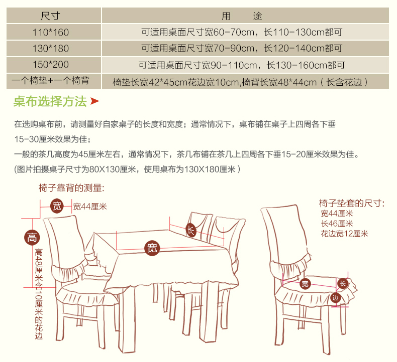 云蔻 餐桌布艺椅套椅垫套装茶几布台布田园椅子套 小叶子 6个椅垫+6个椅背+130*180桌布