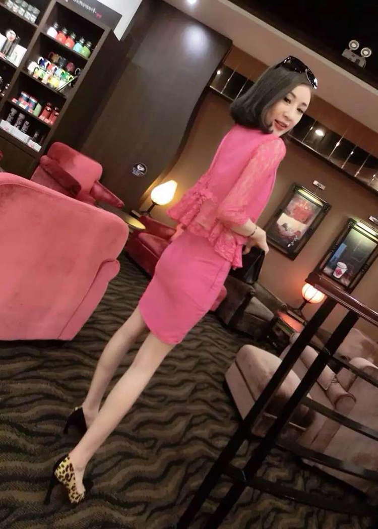 钰兮2015欧洲站新秋装新款名媛气质蕾丝拼接西服+包臀裙子8730# 黑色   S