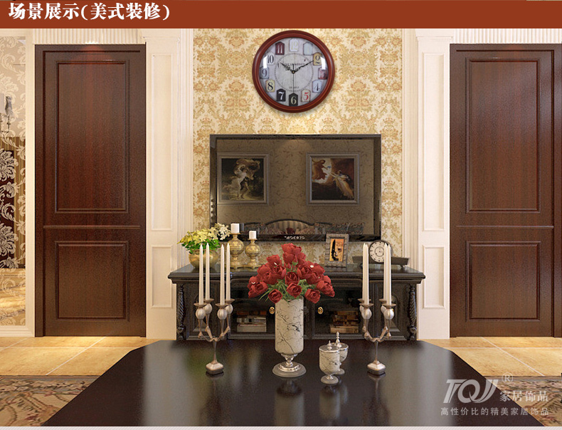 
                                        TQJ实木单面圆形壁挂钟客厅创意挂表卧室静音时尚石英时钟表080 白色                