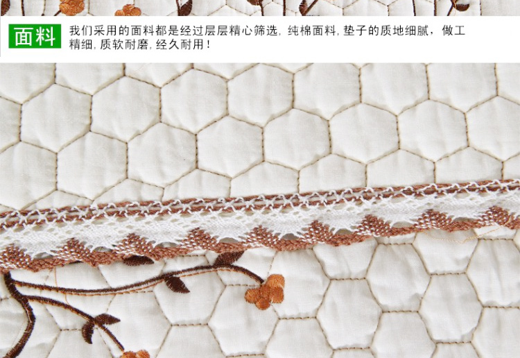 梦唯雅欧式素雅绣花四季全棉沙发垫坐垫布艺沙发巾抱枕套 蝴蝶飞飞-米黄 90*210cm