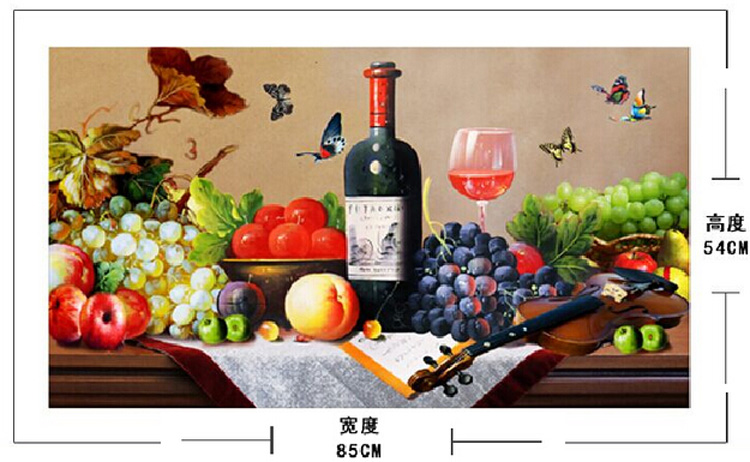 
                                        钻石画餐厅十字绣新款客厅水果酒杯钻石绣葡萄红酒卧室满钻风景图5d炫彩圆钻DIY家居装饰套件 5D版(原色圆钻)+背景不贴钻82X50cm                