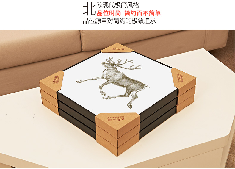 
                                        云图 麋鹿招财 玄关装饰画现代简约客厅书房玄关办公室挂画墙画 黑色画框 60*60(单副价)                