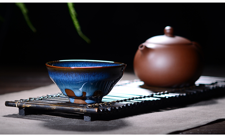 晨茗 建盏个人杯窑变蓝兔毫天目釉主人杯陶瓷茶杯普洱品茗杯小茶碗礼盒装 蓝兔毫 款式二