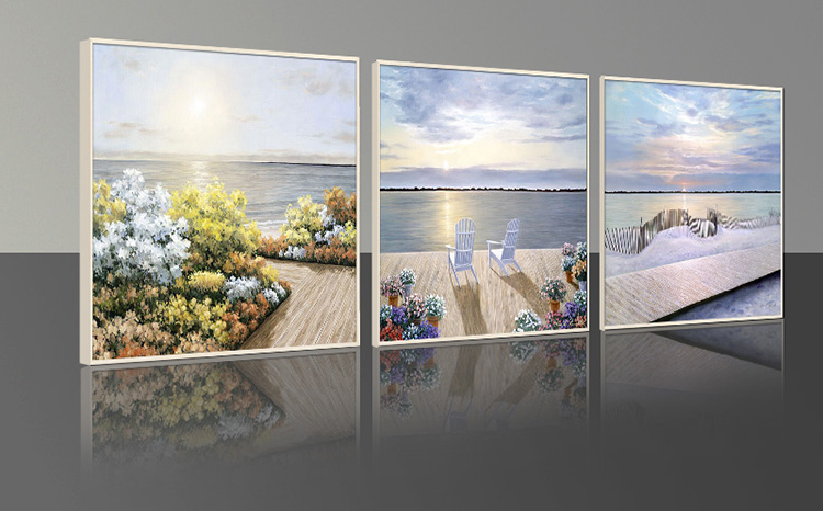 Timax现代客厅装饰画 山水风景有框画油画地中海挂画 艺术画欧式卧室壁画沙发背景墙画三联 三联大海椰树 40*40cm实木有框画