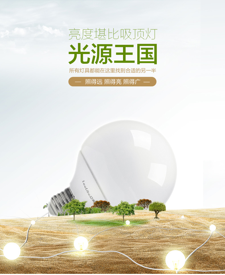 立莱 led灯泡e27大螺口球形护眼大球泡大功率节能灯具 19W 白光