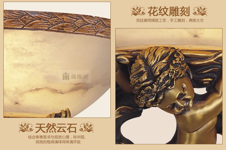 
                                        戴维亚 欧式壁灯云石全铜美式乡村壁灯客厅餐厅灯具复式楼别墅楼梯过道灯饰 天使壁灯40cm向右 云石定制                