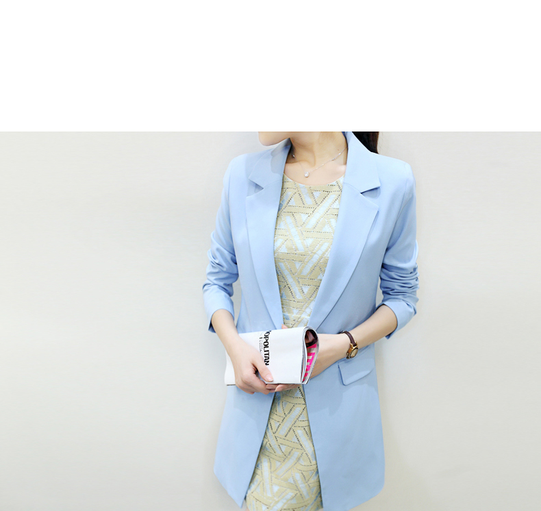 皑·玫 2015秋装新款韩版大码女装外套气质修身西服中长款小西装E9321 白色 L