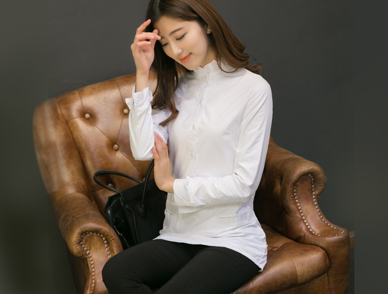 青纯木子2015秋季新款长袖衬衫 女 夏中长款大码衬衣QCMZ73 白色 XL