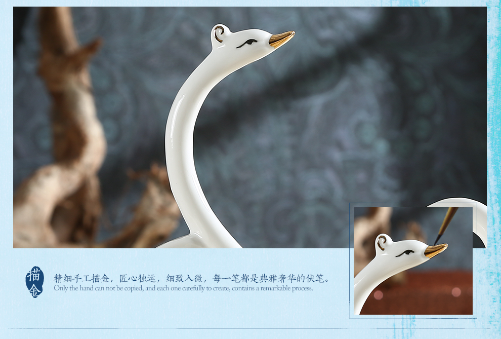 铂爵皇瓷 欧式情侣天鹅陶瓷装饰摆件 结婚礼物创意客厅家居装饰工艺品摆件 小号