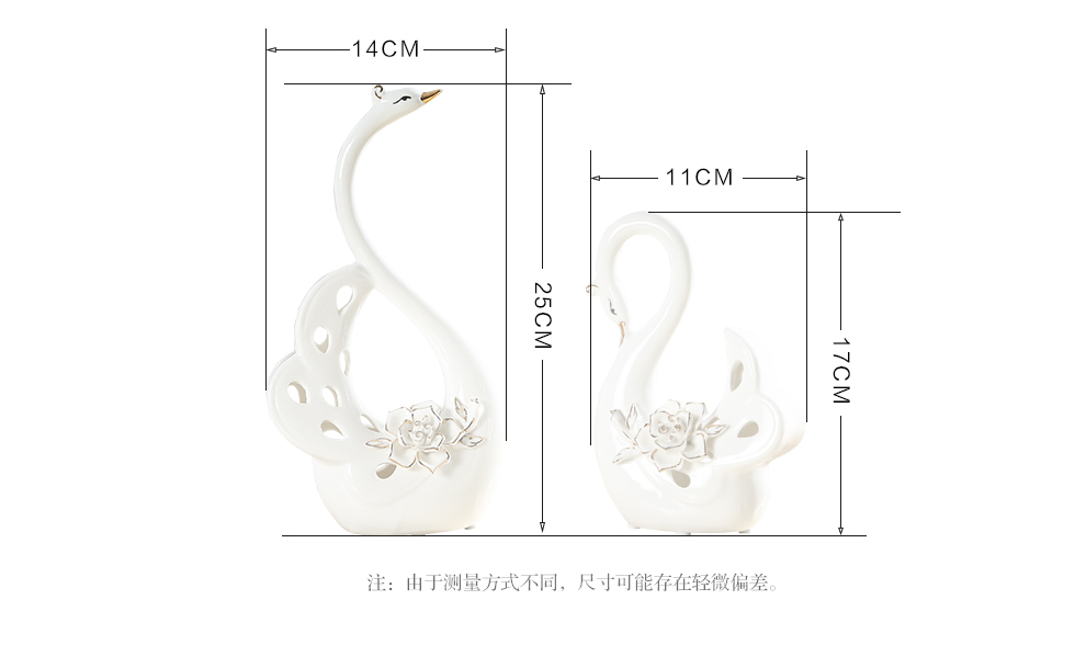 铂爵皇瓷 欧式情侣天鹅陶瓷装饰摆件 结婚礼物创意客厅家居装饰工艺品摆件 小号